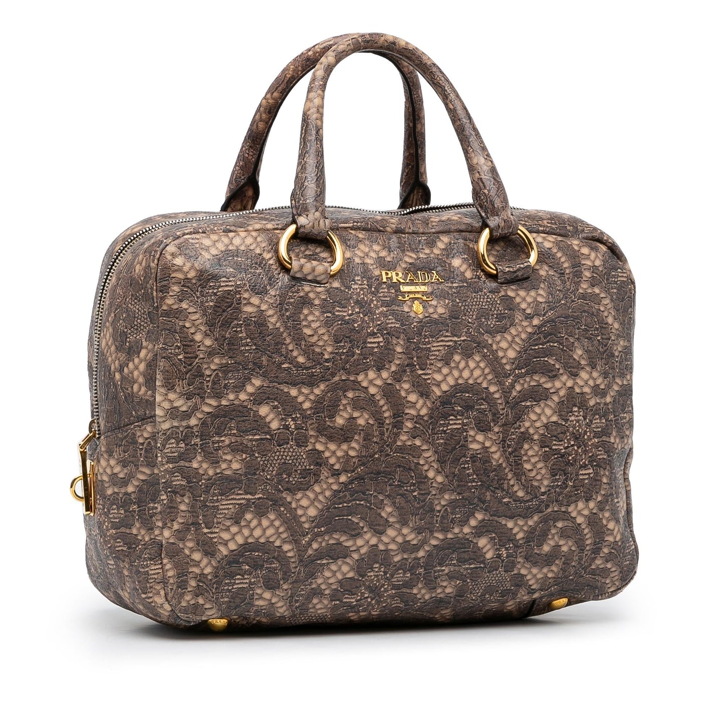 Prada Lace Print Bauletto Handbag (SHG-GwbtwK)