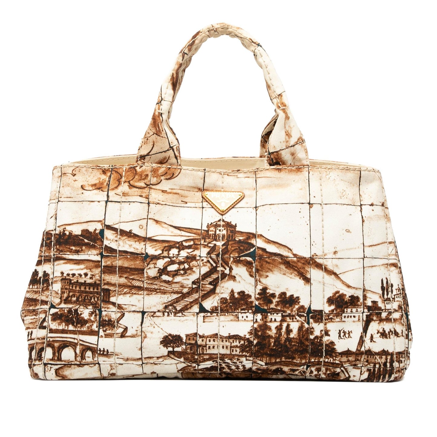 Prada Large Canvas Canapa Azulejos Satchel