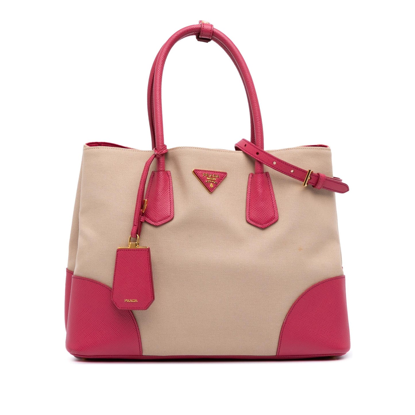 Prada Large Saffiano Trimmed Canapa Double Satchel
