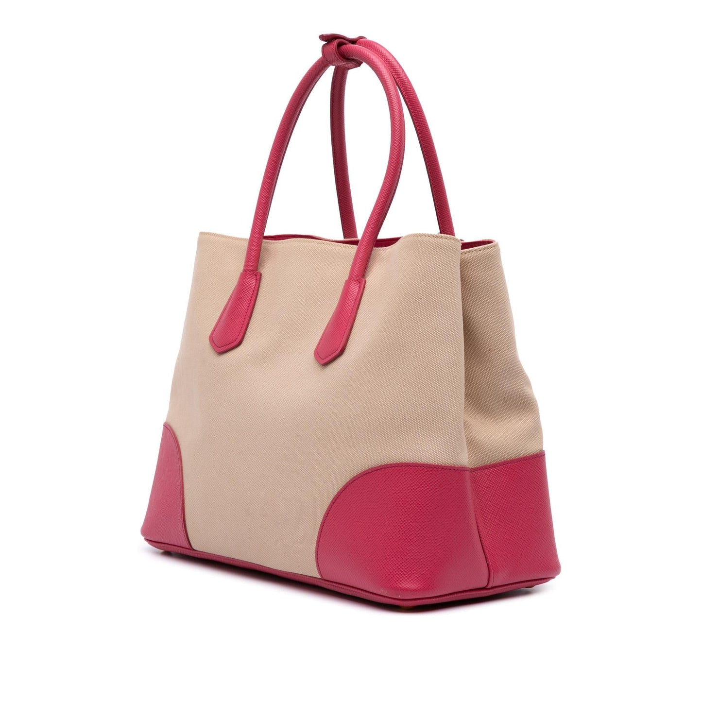 Prada Large Saffiano Trimmed Canapa Double Satchel