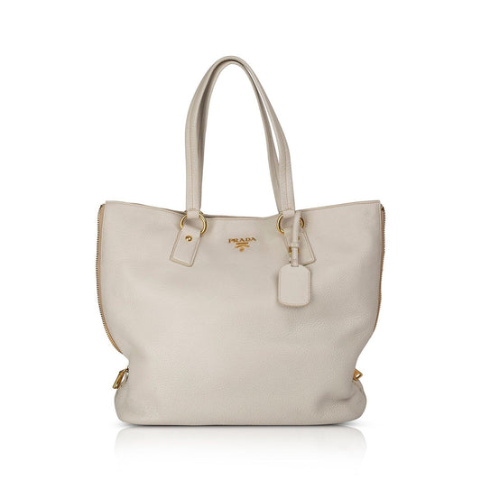 Prada Large Vitello Daino Side Zip Shopping Tote