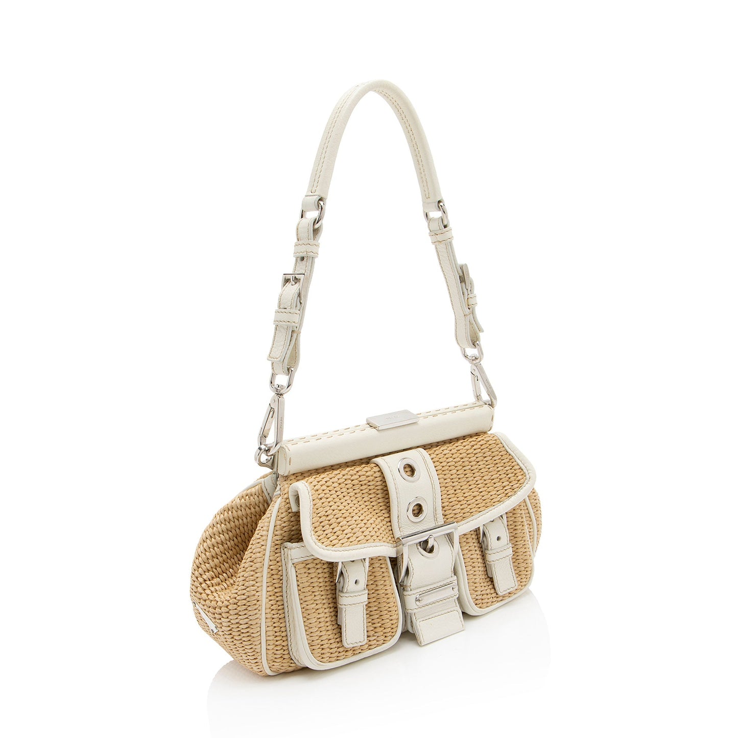 Prada Raffia Leather Framed Buckle Shoulder Bag (SHF-9p9gyx)