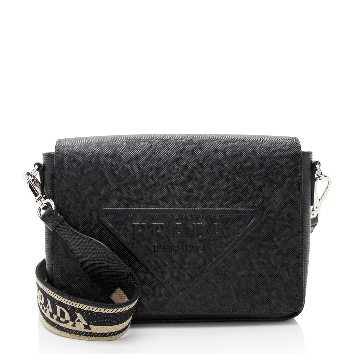 Prada Leather Triangle Logo Flap Shoulder Bag (SHF-gkkZ4n)