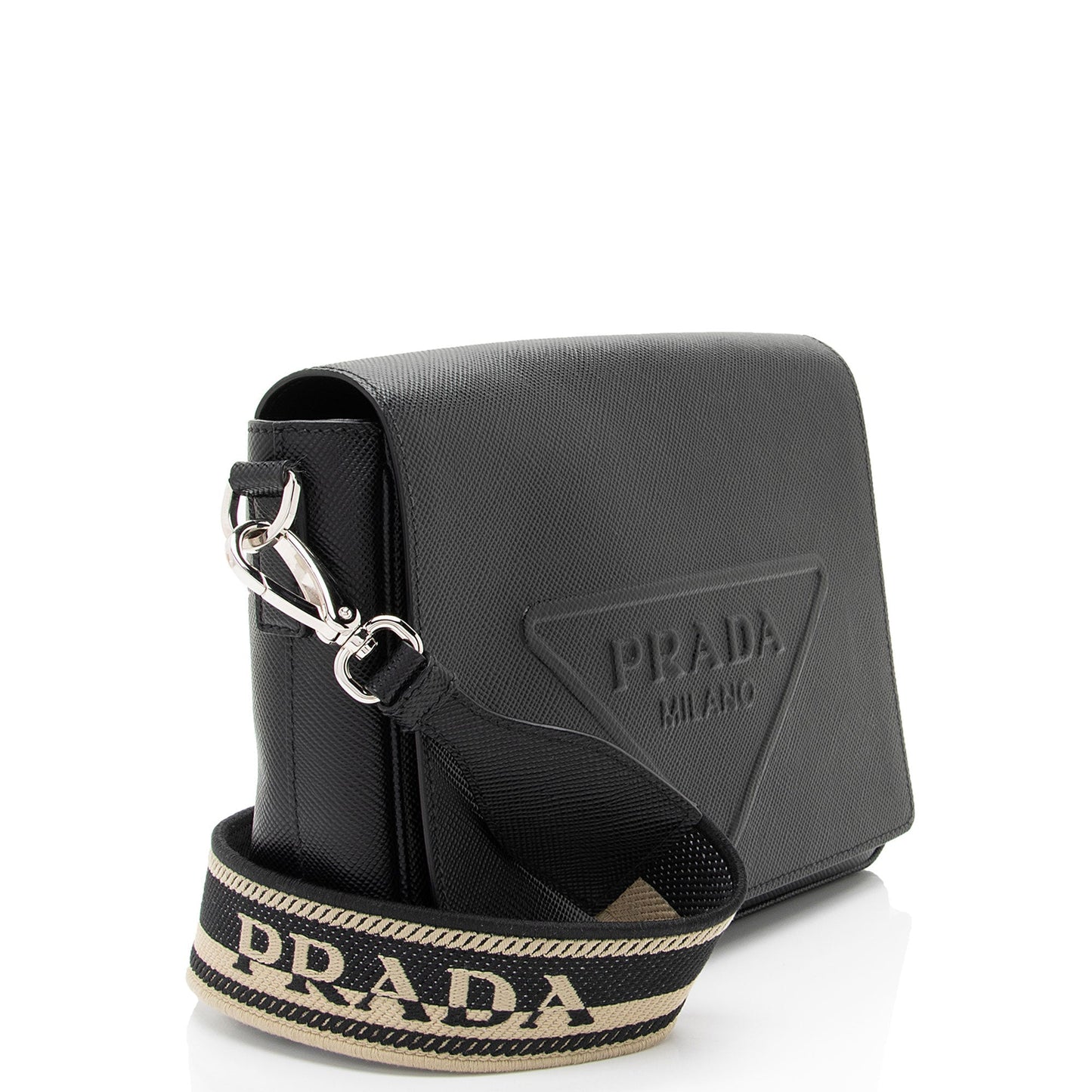 Prada Leather Triangle Logo Flap Shoulder Bag (SHF-gkkZ4n)
