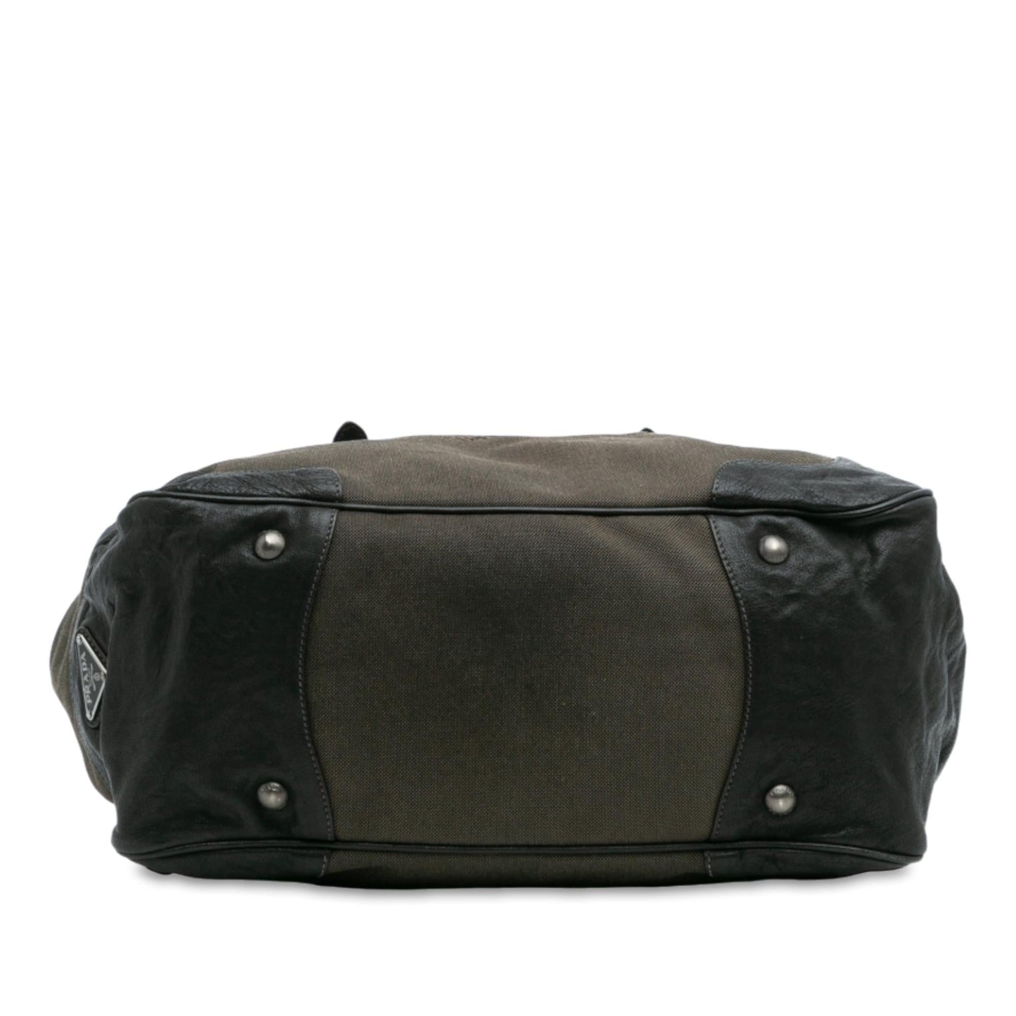 Prada Leather Trimmed Canvas Canapa Logo Frame Tote