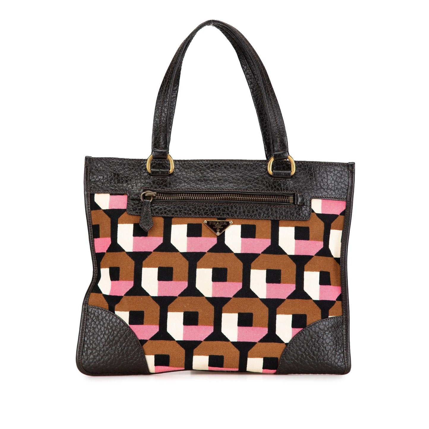 Prada Leather Trimmed Printed Canvas Tote