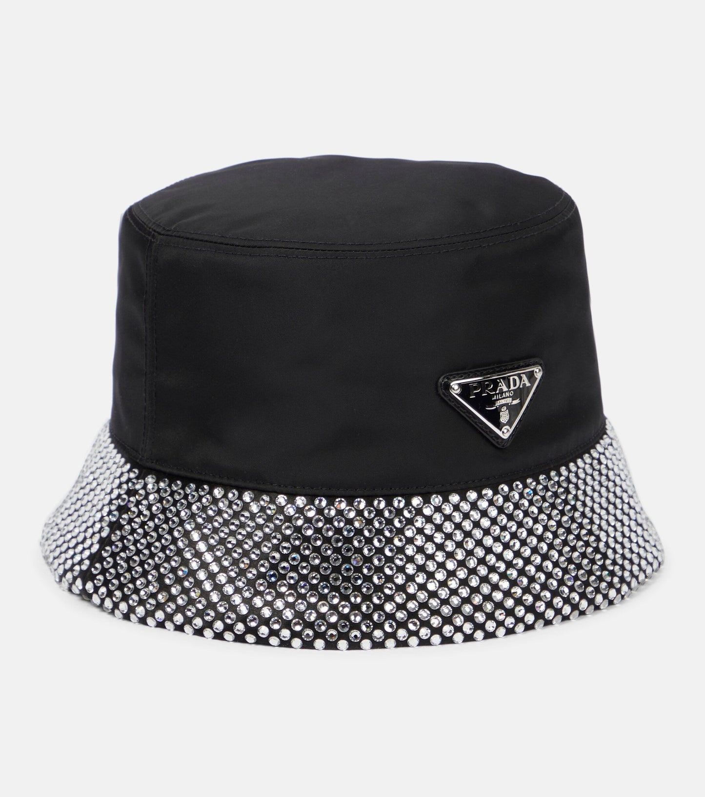 PRADA LOGO PLAQUE EMBELLISHED BUCKET HAT