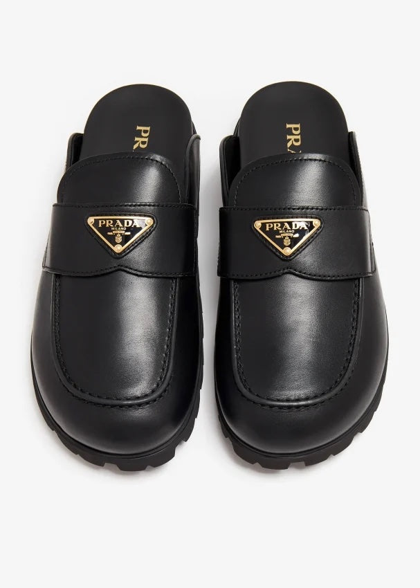 PRADA LOGO PLAQUE SLIP-ON MULES