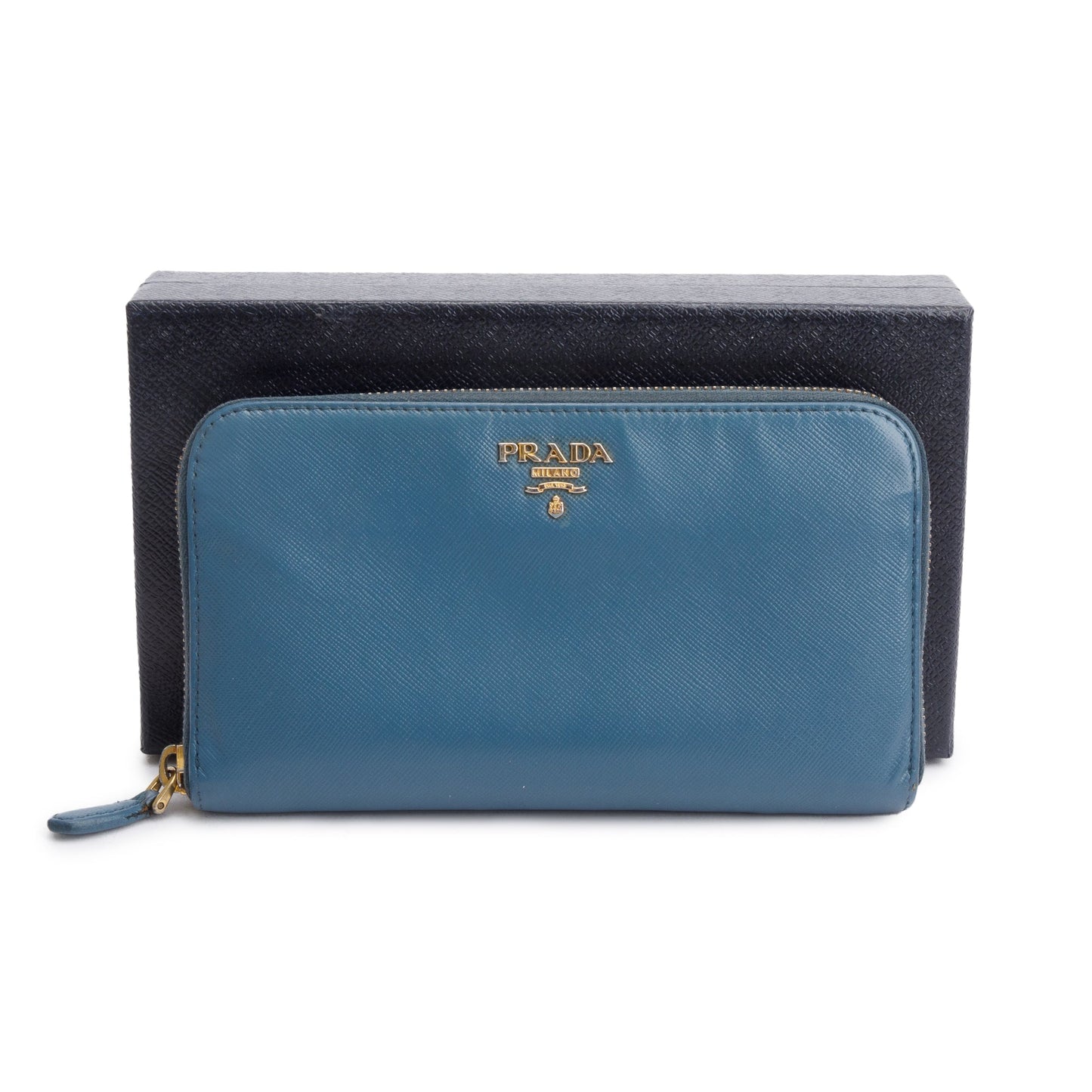 Prada Marine Saffiano Metal Leather Zip Around Wallet