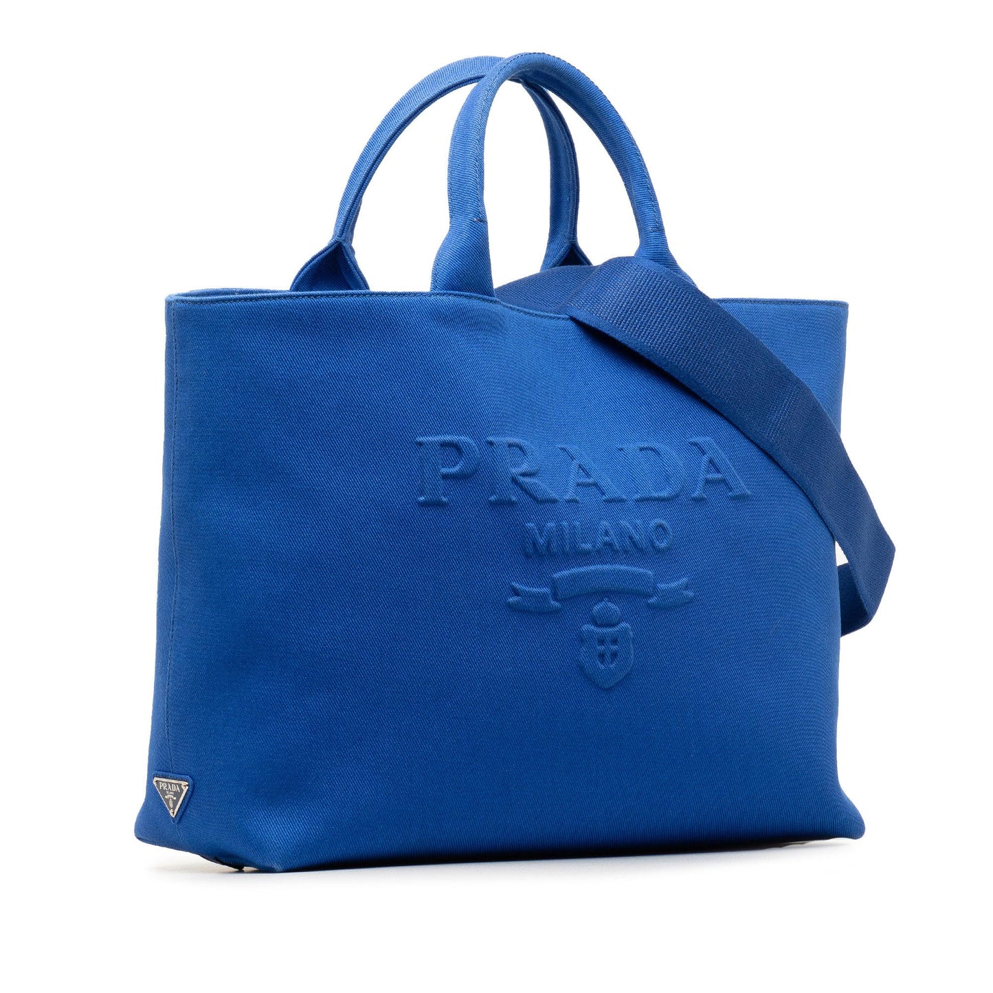 Prada Medium Canvas Logo Drill Satchel (SHG-Hx0PNd)