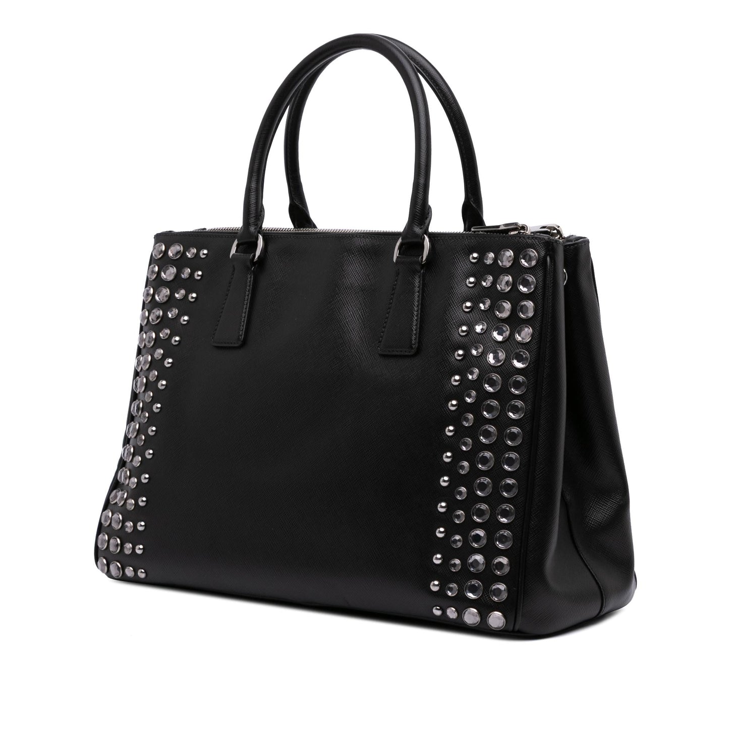 Prada Medium Saffiano Lux Studded Crystal Galleria Double Zip Satchel