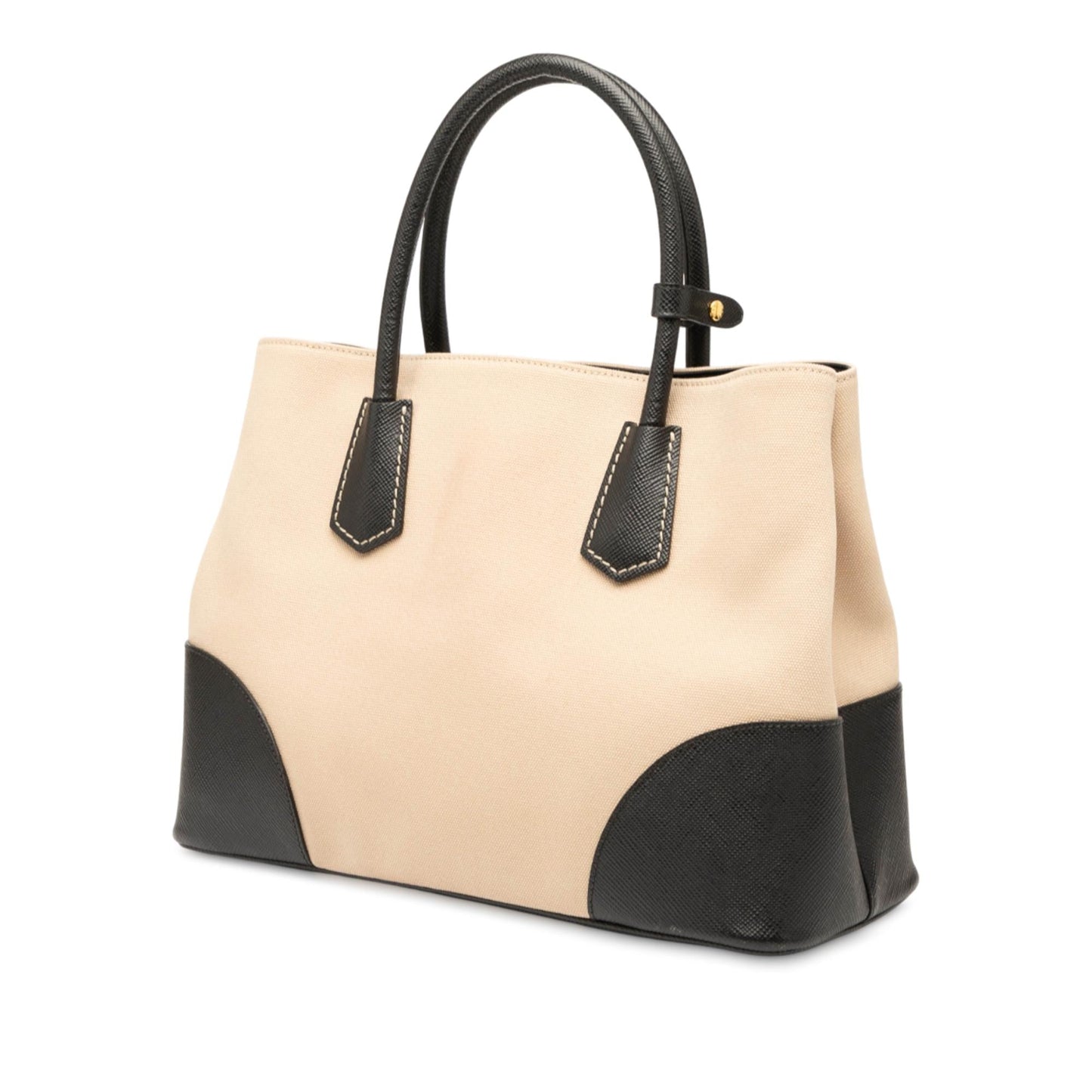 Prada Medium Saffiano Trimmed Canapa Double Satchel