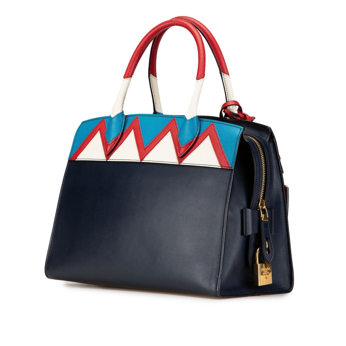 Prada Medium Saffiano Trimmed City Calf Greca Esplanade Satchel