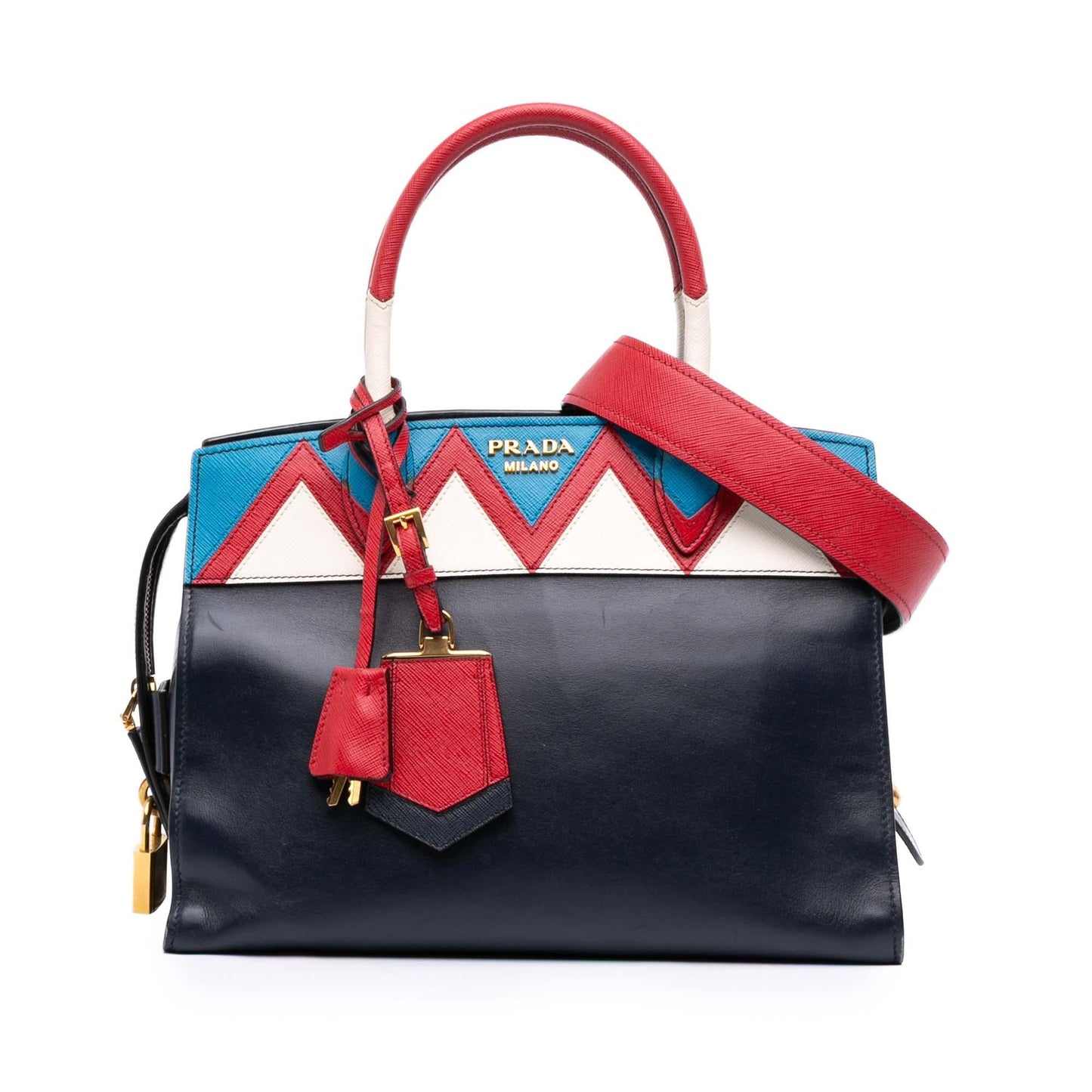 Prada Medium Saffiano Trimmed City Calf Greca Esplanade Satchel