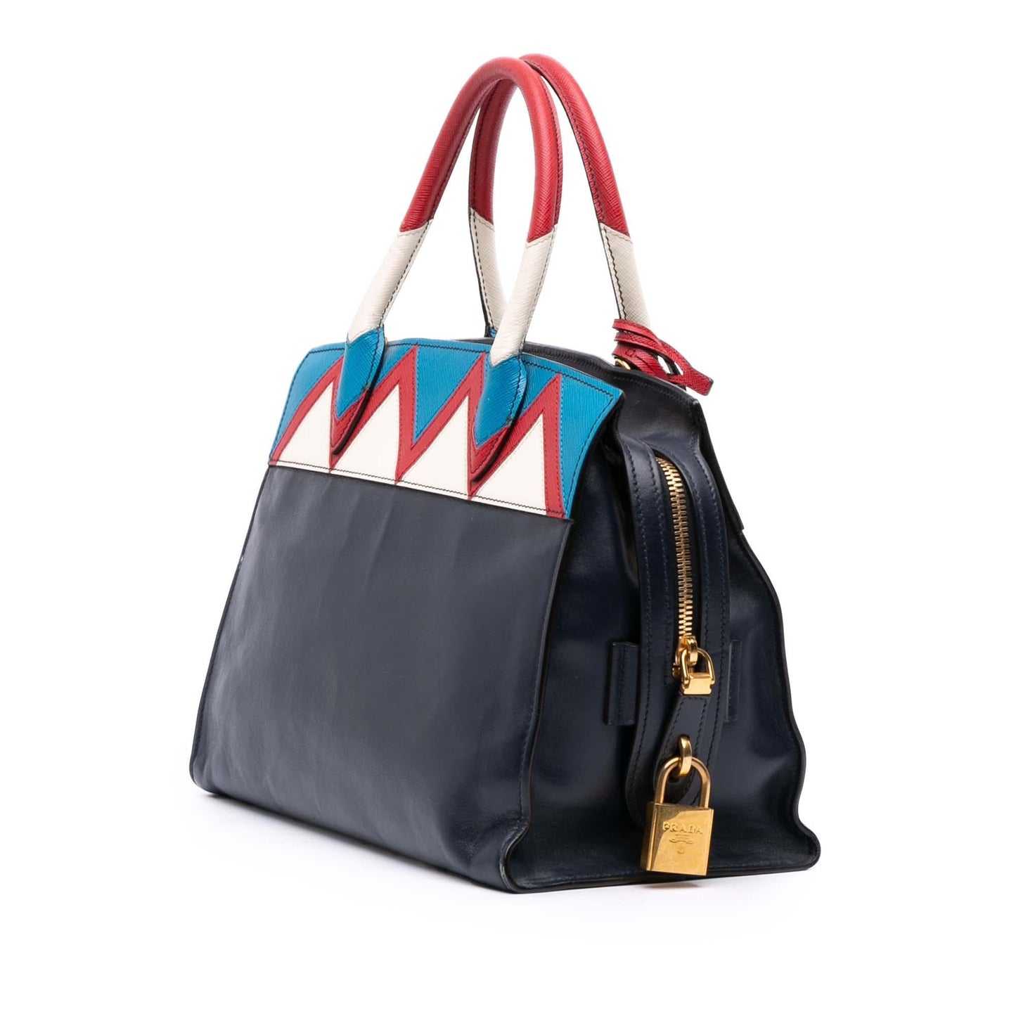 Prada Medium Saffiano Trimmed City Calf Greca Esplanade Satchel