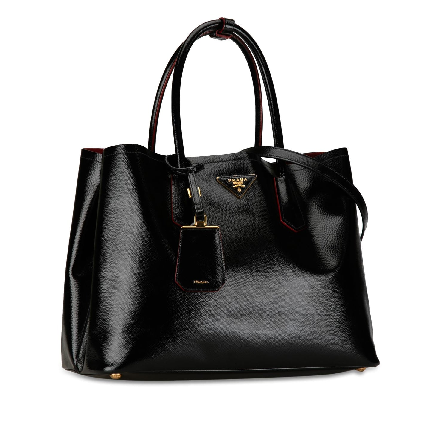 Prada Medium Saffiano Vernice Double Satchel (SHG-vfTU3r)