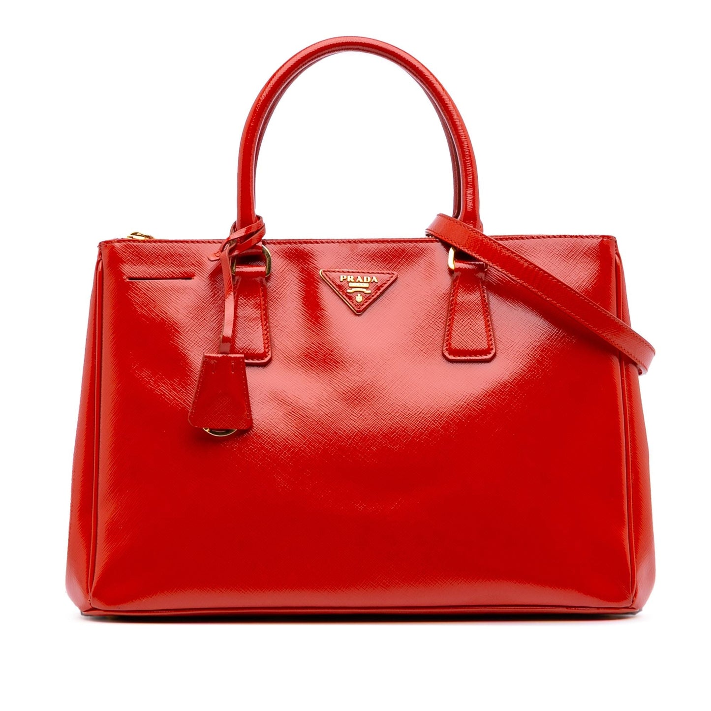 Prada Medium Saffiano Vernice Galleria Double Zip Satchel
