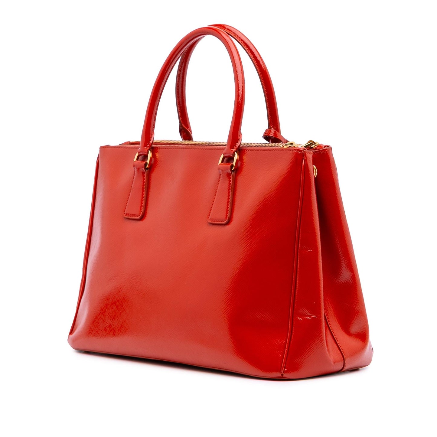 Prada Medium Saffiano Vernice Galleria Double Zip Satchel