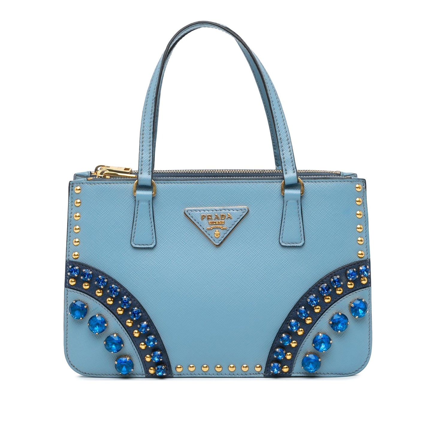 Prada Mini Saffiano Lux Crystal Embellished Galleria Double Zip (SHG-g3M42d)