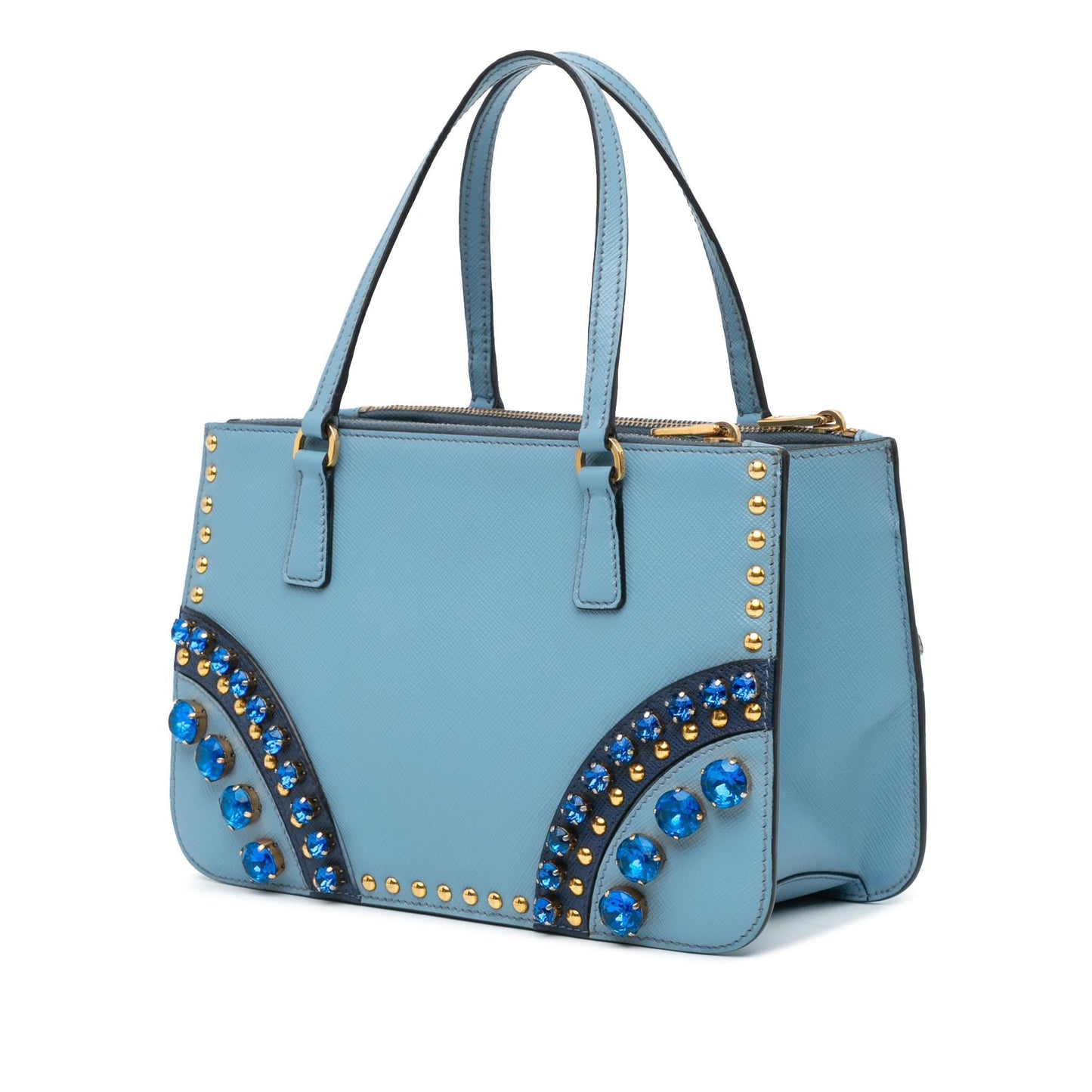 Prada Mini Saffiano Lux Crystal Embellished Galleria Double Zip (SHG-g3M42d)