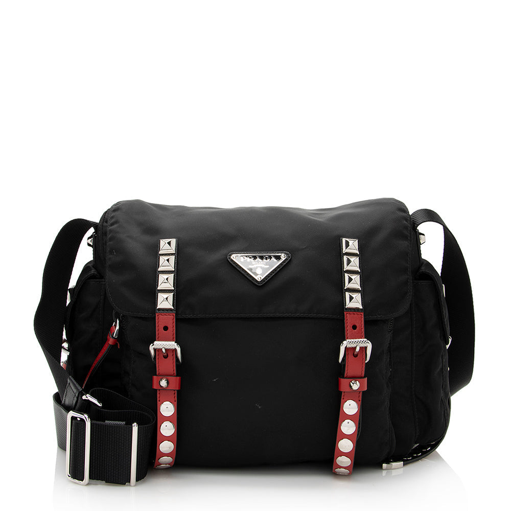 Prada New Vela Studded Messenger Bag - FINAL SALE (SHF-21531)