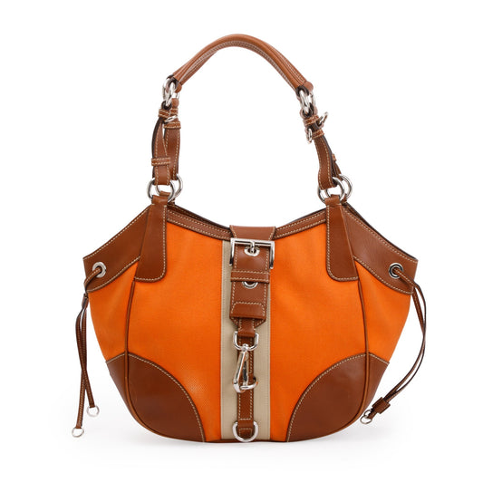 Prada Orange Canapa Vitello Leather Darwstring Hobo