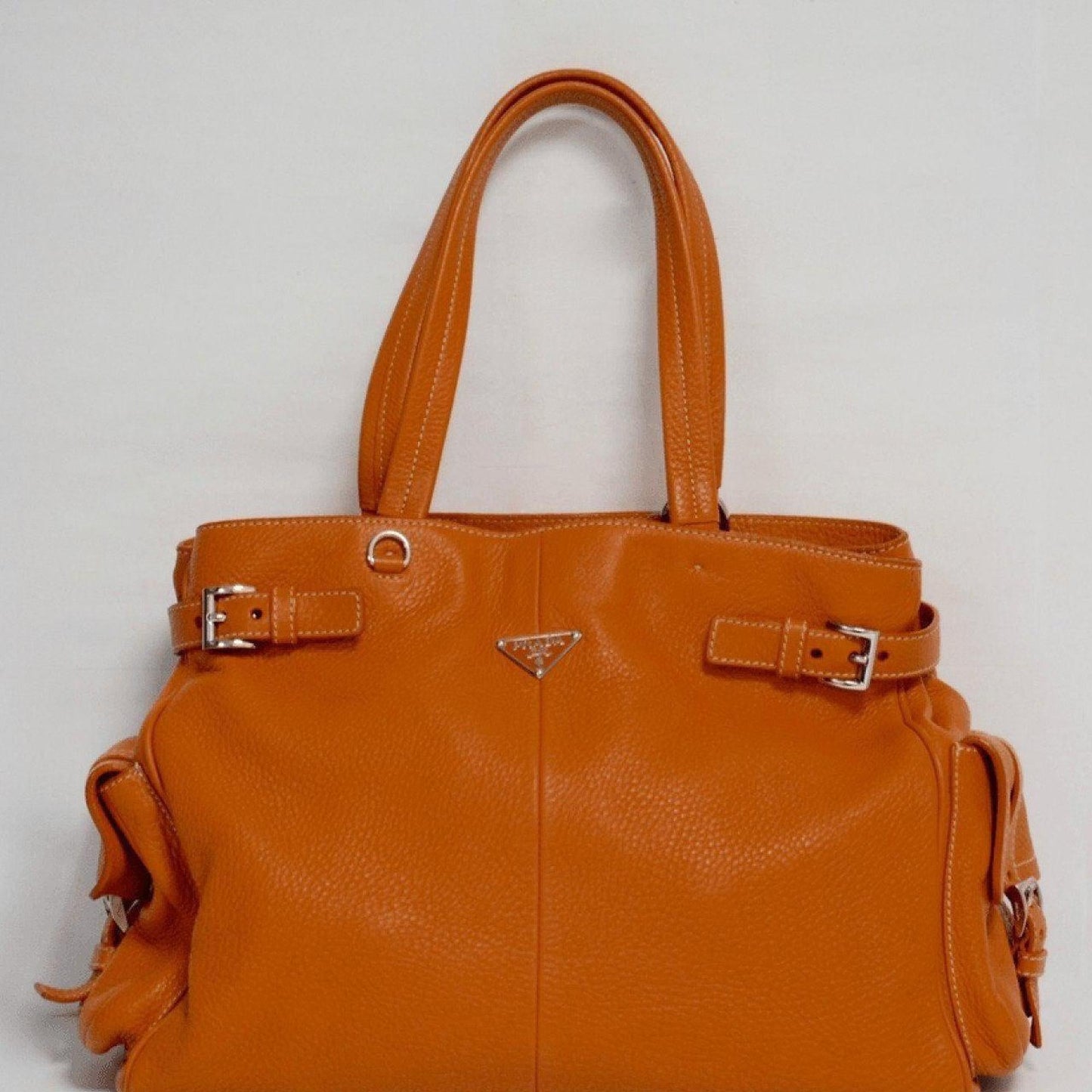 Prada Orange Side Pocket Vitello Daino Tote