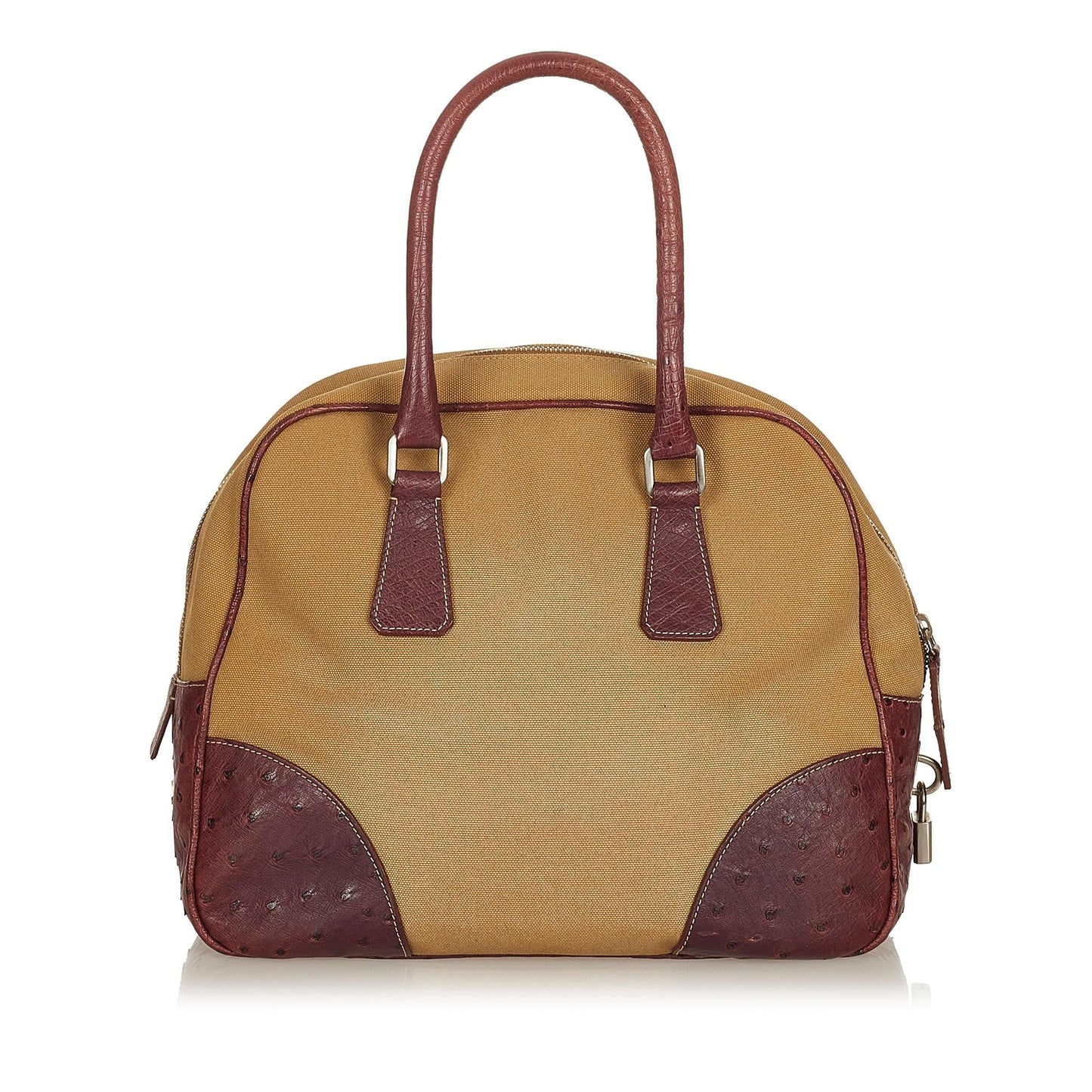 Prada Ostrich Trimmed Dome Handbag (SHG-yF5K8r)