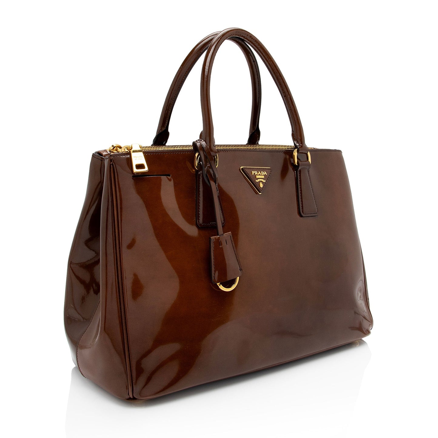 Prada Patent Leather Double Zip Medium Tote (SHF-IcFxTz)
