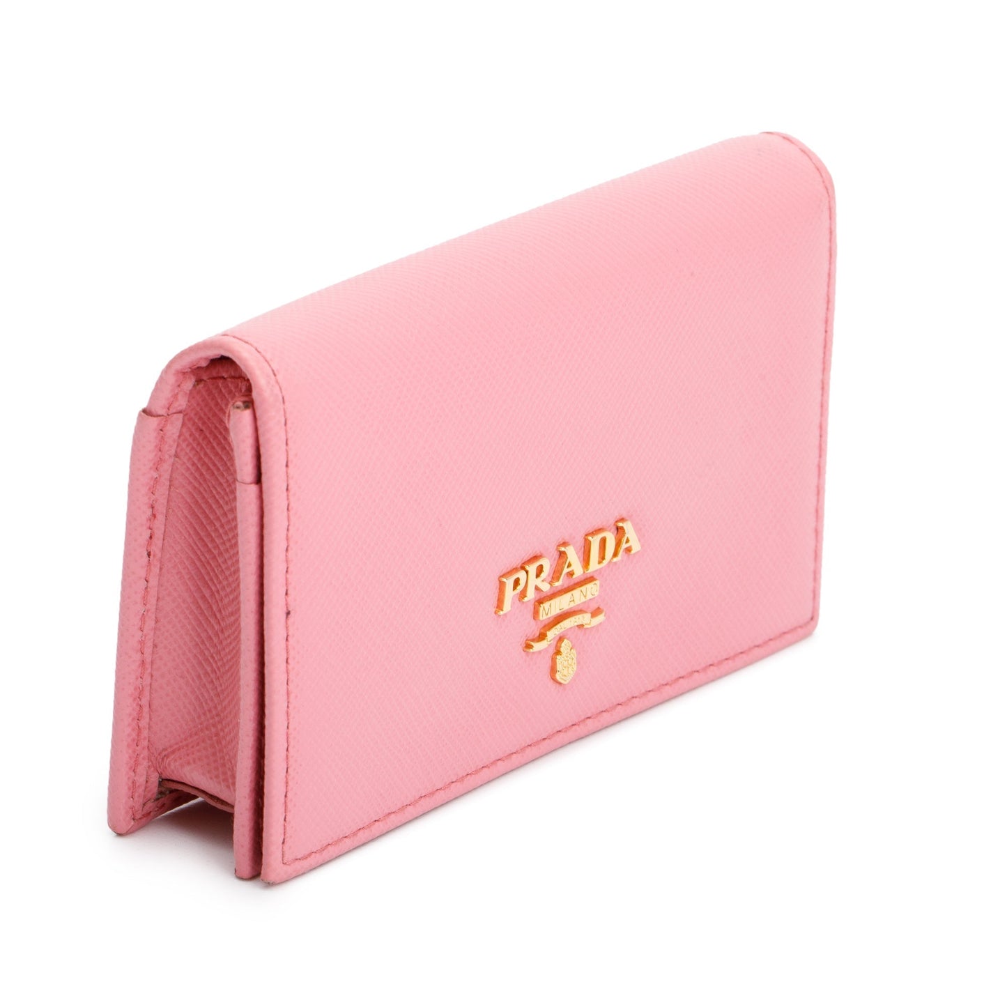 Prada Pinkk Saffiano Leather Flap Card Holder