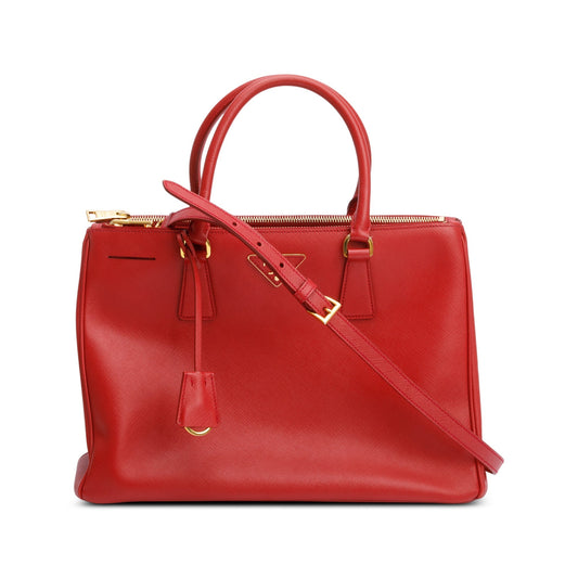 Prada Red Saffiano Lux Medium Double Zip Galleria Tote
