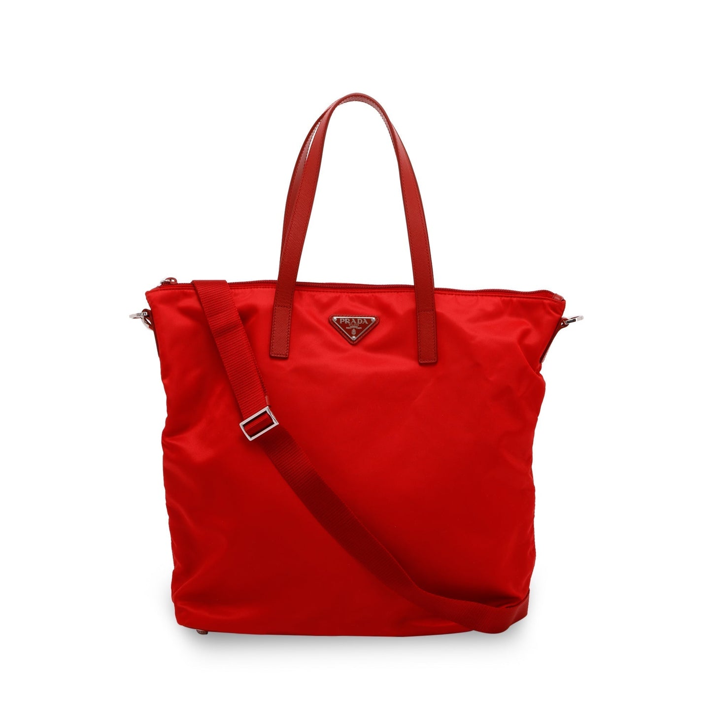 Prada Red Saffiano-Trimmed Vela Tote