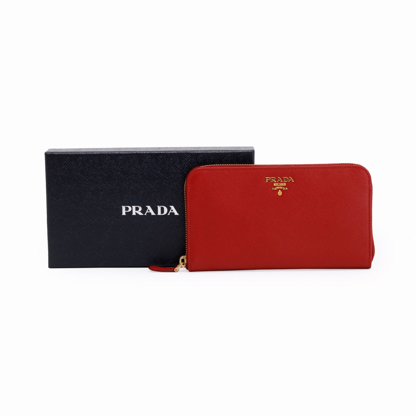 Prada Red Saffiano Zip Around Wallet
