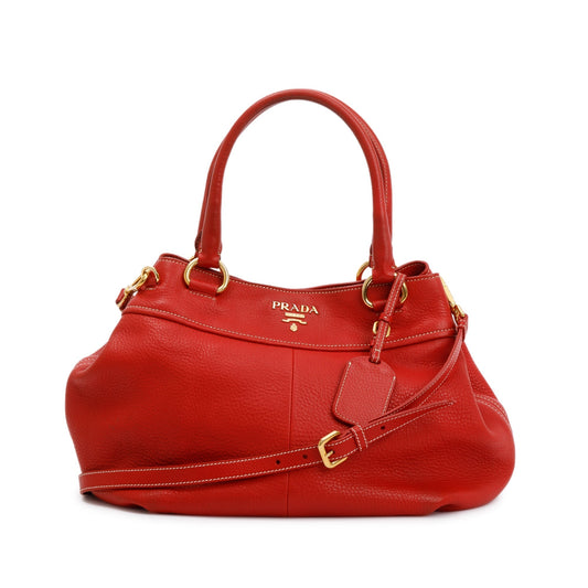Prada Red Vitello Daino Shoulder Bag