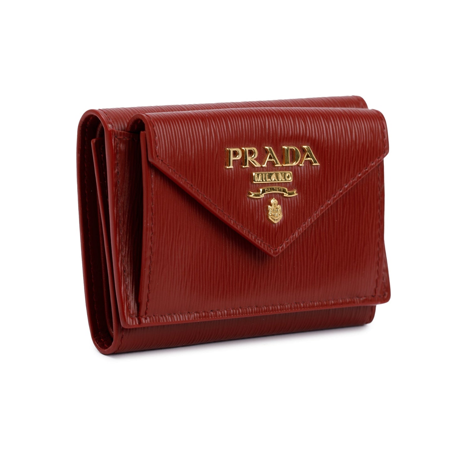 Prada Red Vitello Move Compact Tri-Fold Wallet