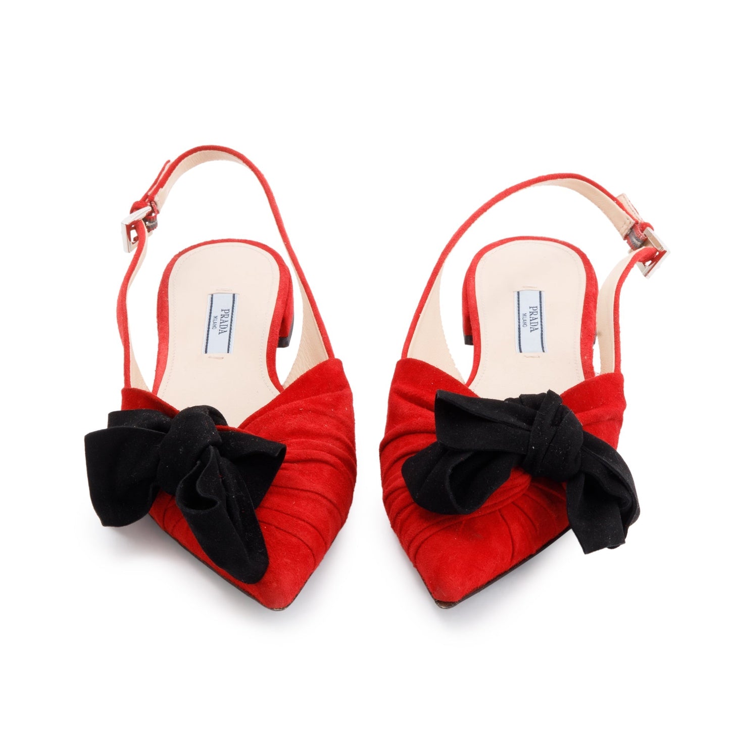 Prada Red/Black Suede Bow Flat Sandals, Size 6.5