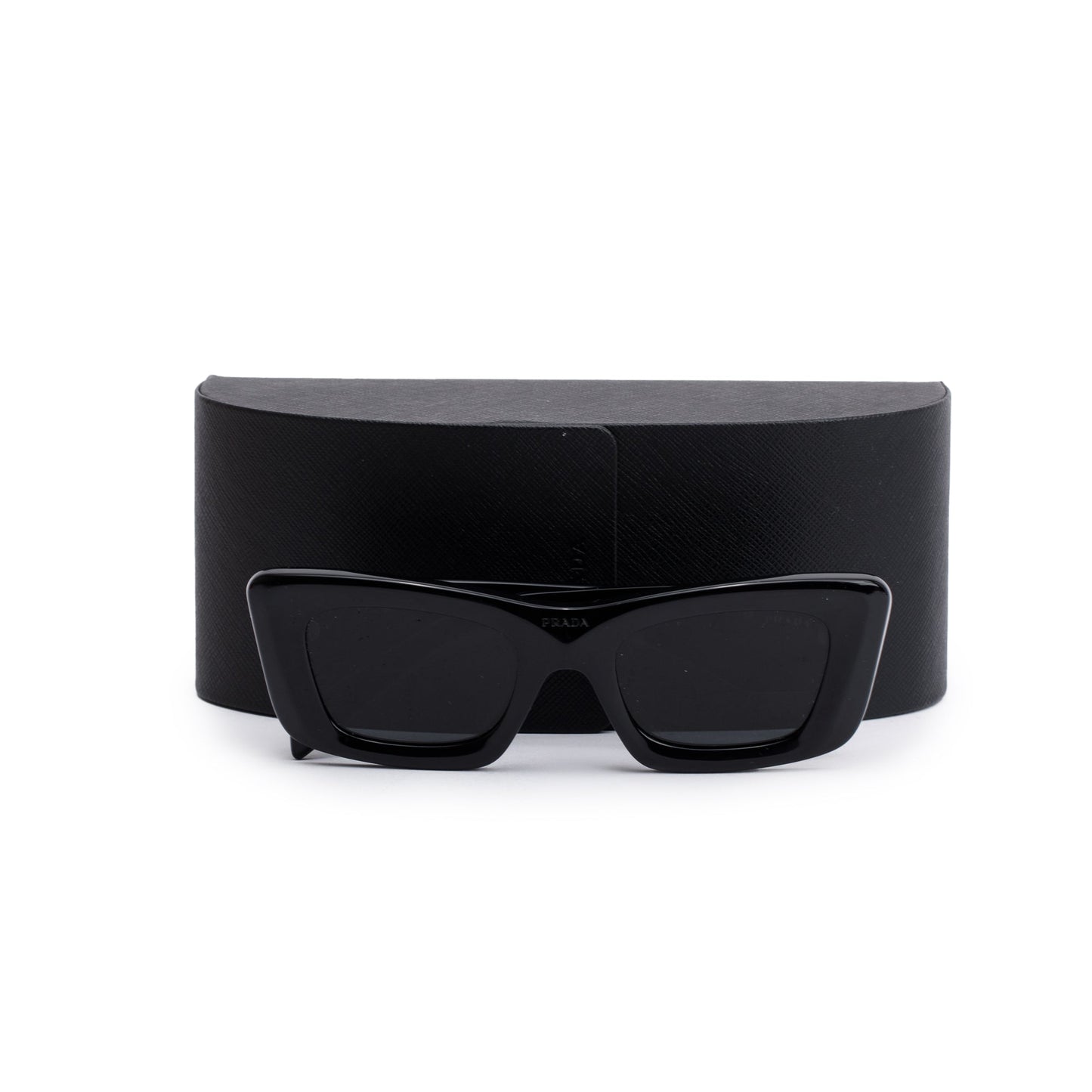 Prada SPR 13Z Black Acetate Symbole Rectangular Cat-Eye Sunglasses