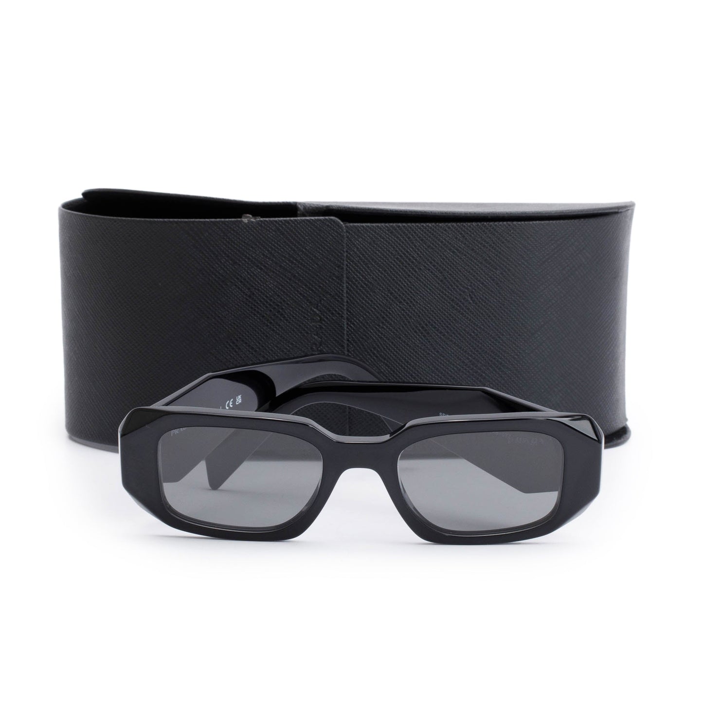 Prada SPR 17W Black Acetate Symbole Rectangular Sunglasses