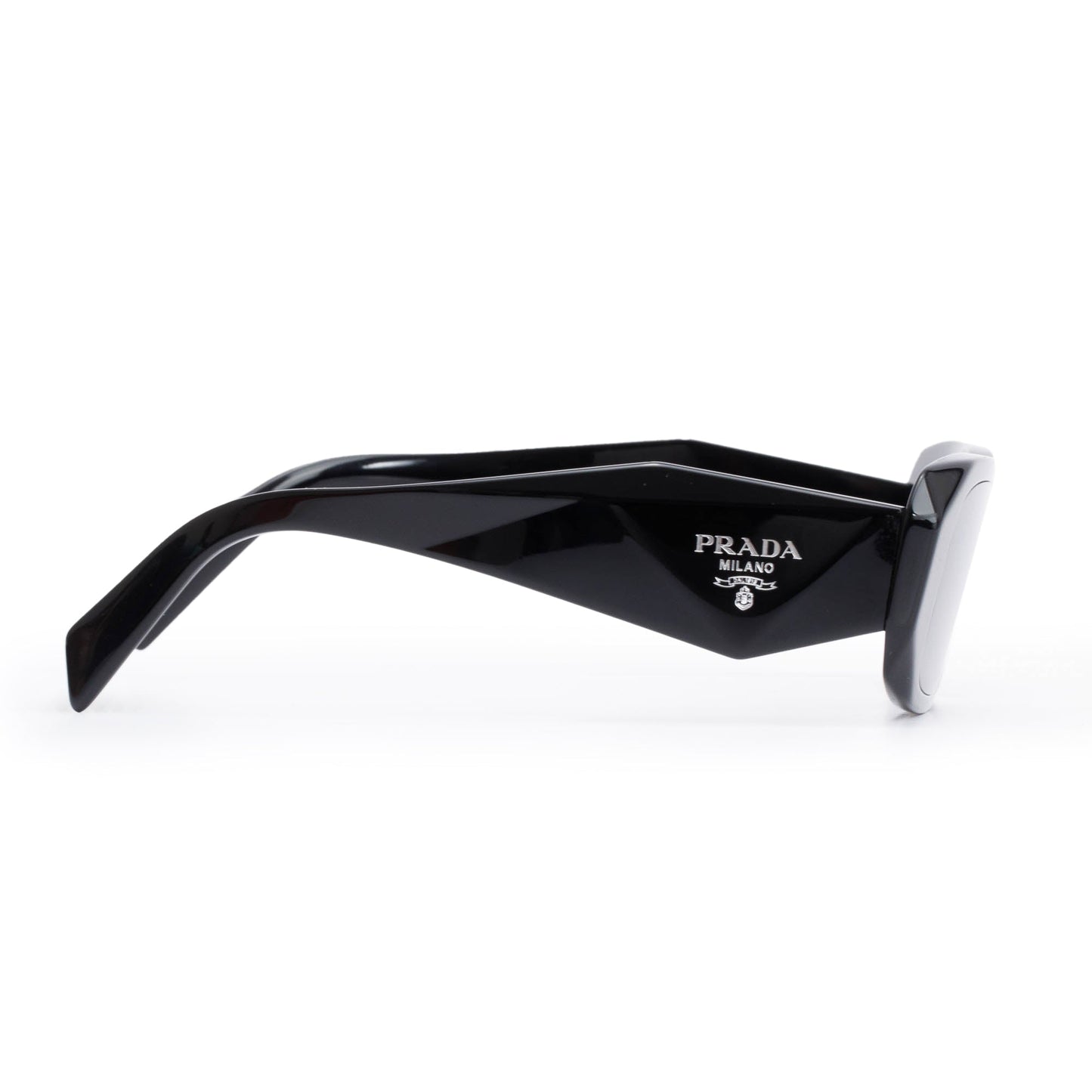 Prada SPR 17W Black Acetate Symbole Rectangular Sunglasses