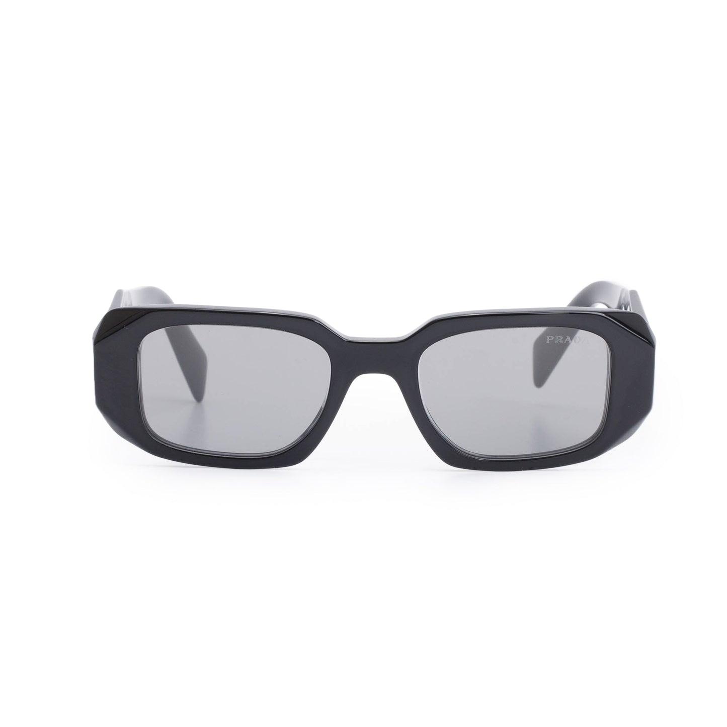 Prada SPR 17W Black Acetate Symbole Rectangular Sunglasses