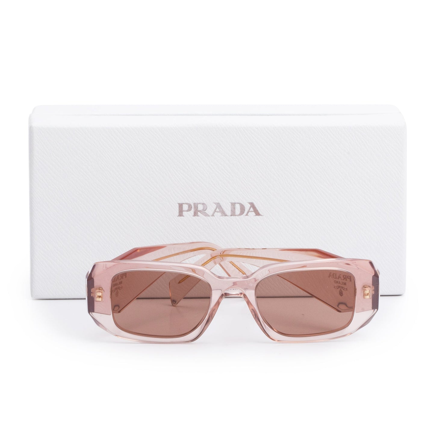 Prada SPR 17W Pink Acetate Symbole Rectangular Sunglasses