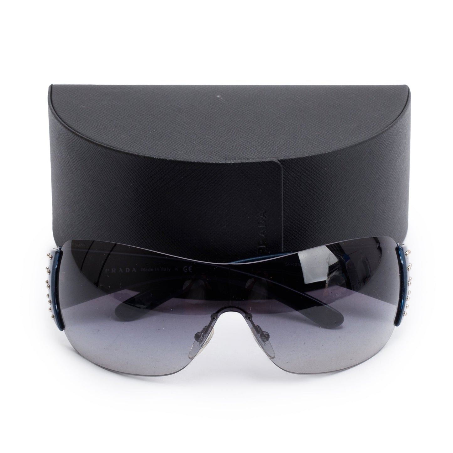 Prada SPR 29L Blue Acetate Studded Shield Sunglasses