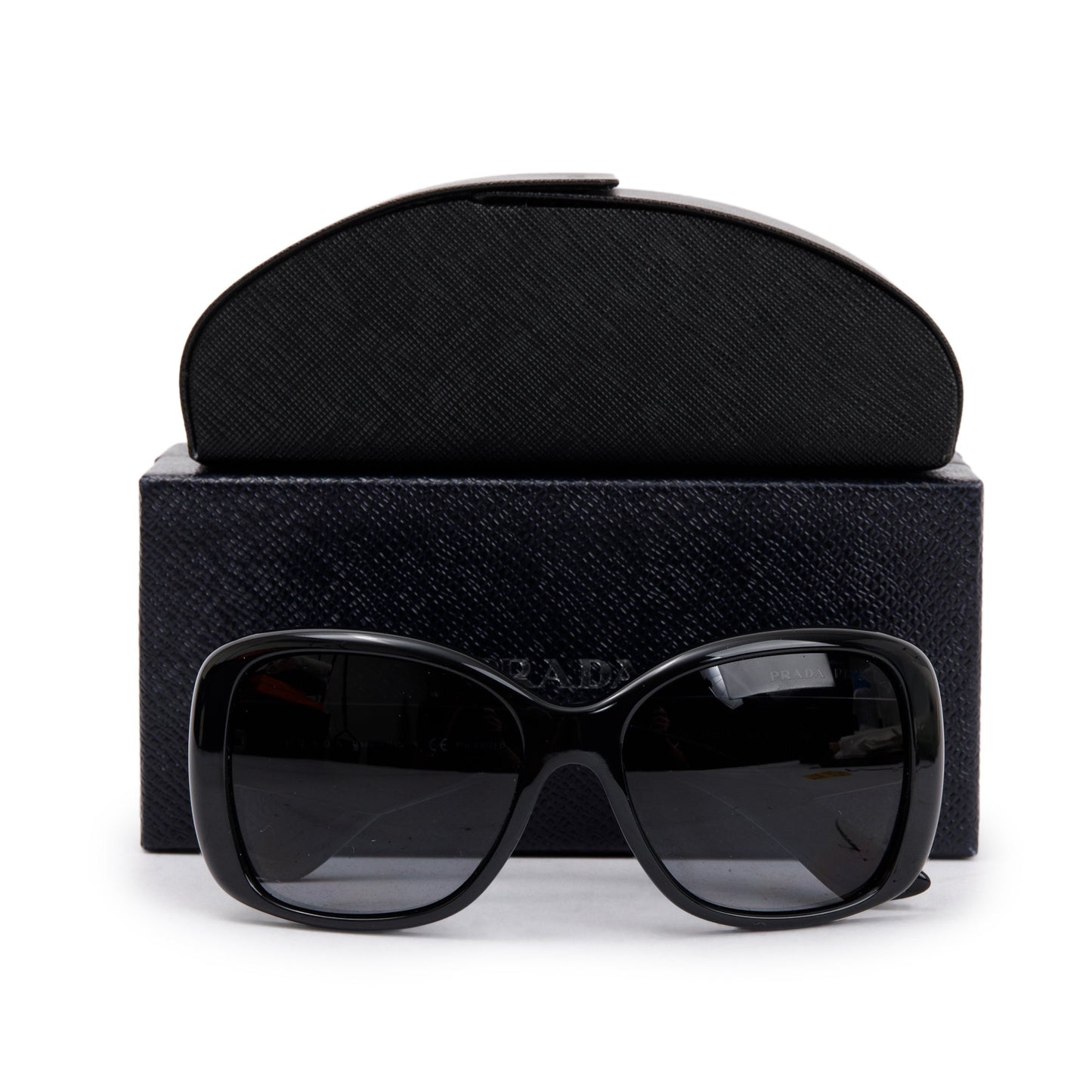 Prada SPR 32P Black Acetate Triangle Logo Sunglasses