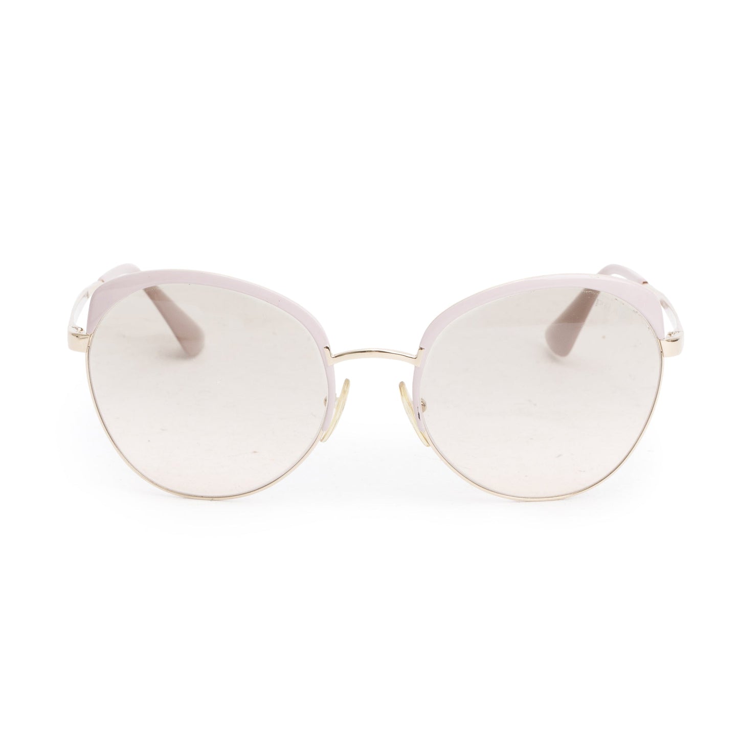 Prada SPR 54S Gold Tone Metal Pink Acetate Round Sunglasses