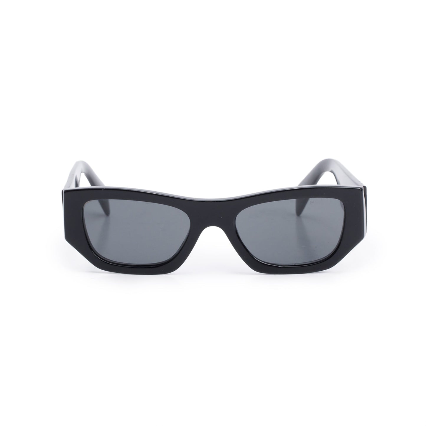 Prada SPR A01 Black Acetate Logo Rectangular Sunglasses