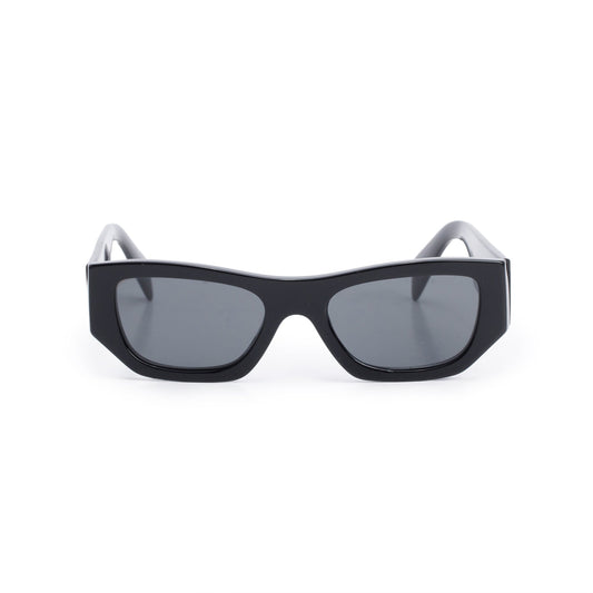 Prada SPR A01 Black Acetate Logo Rectangular Sunglasses