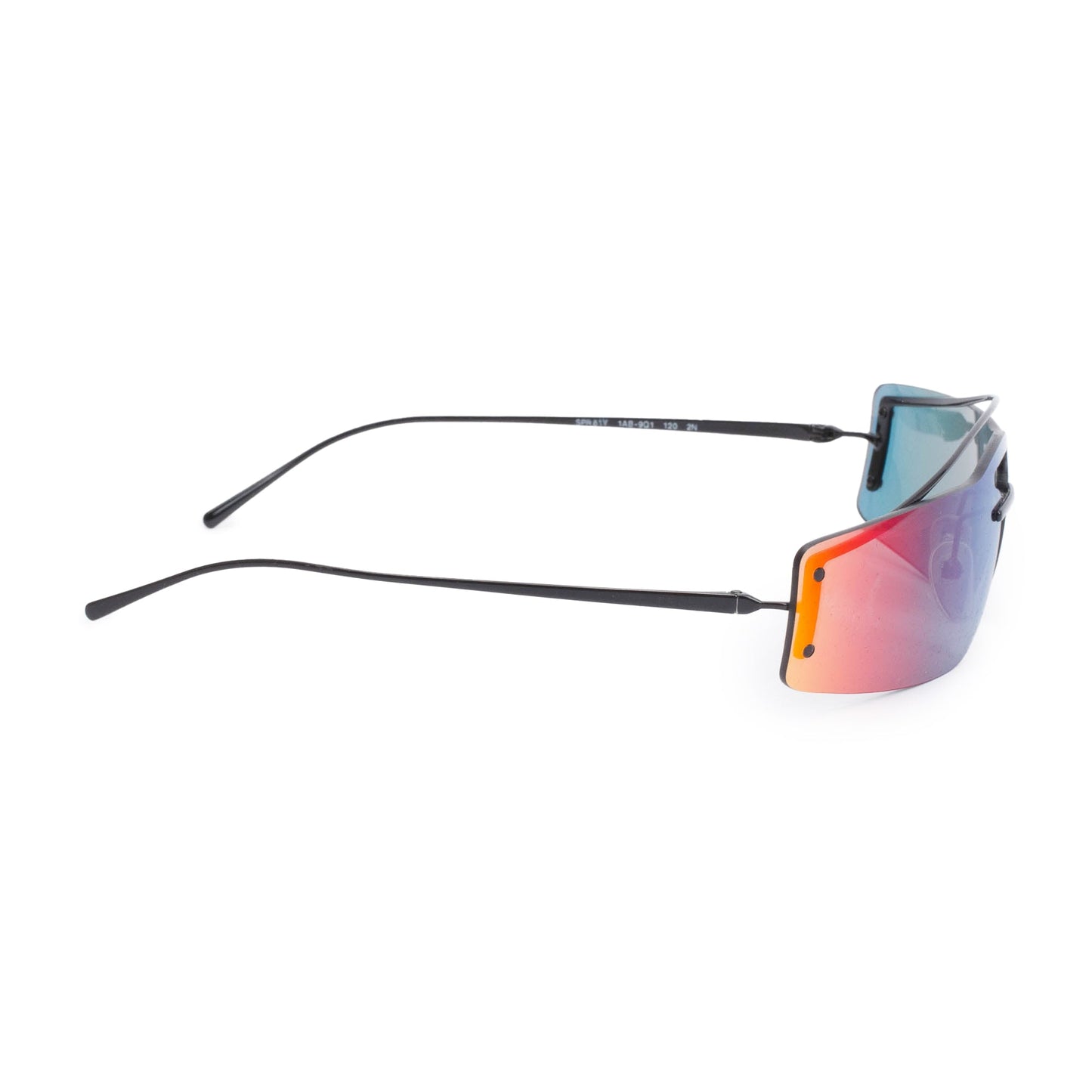 Prada SPR61V Black Metal Rimless Rectangle Shield Sunglasses