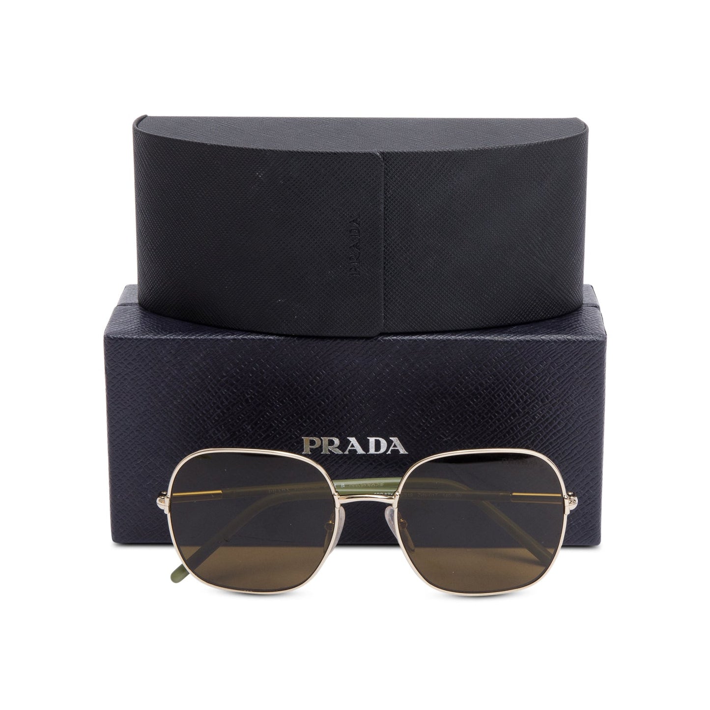 Prada SPR67X Gold-Tone Metal Green Acetate Square Sunglasses