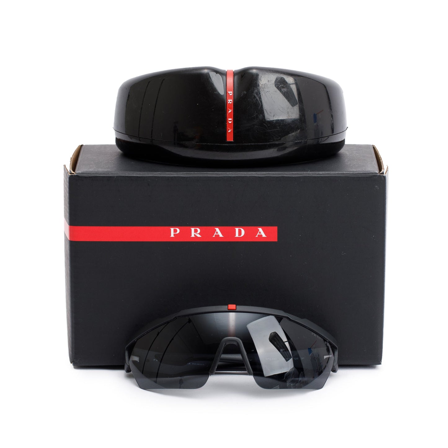 Prada SPS036 Black Linea Rossa Sport Shield Sunglasses