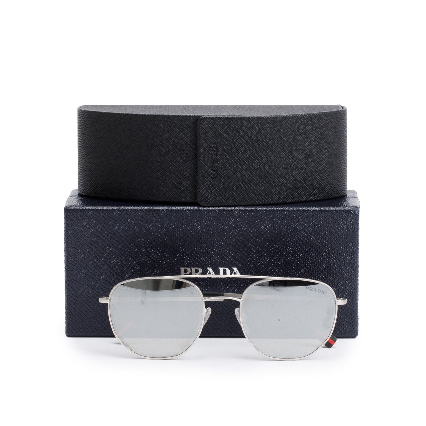 Prada SPS56S Silver-Tone Metal Linea Rosa Pilot Sunglasses